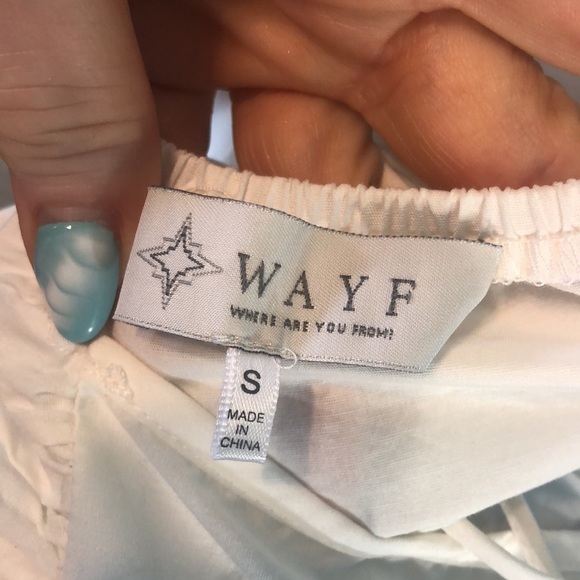 WAYF Dress Lace-Up Back Puff Sleeves Babydoll Mini White Cotton Size Small - Picture 9 of 12